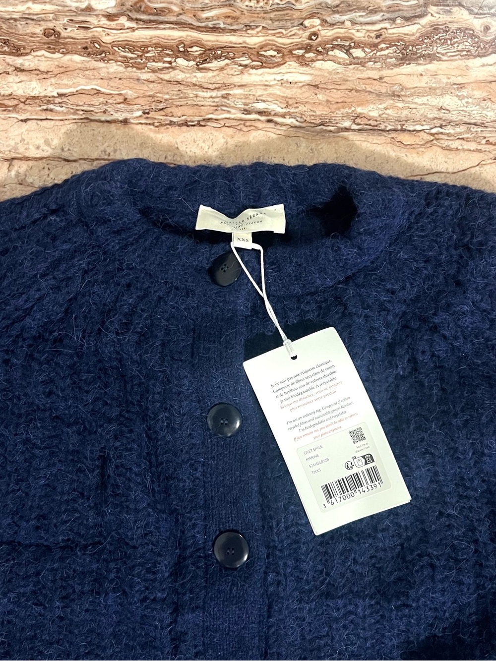 Sezane Deep Navy Textured Button-Up Cardigan - Picture 4 of 5